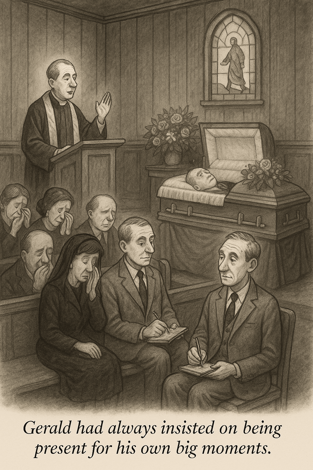 A man takes notes at a pleasant church gathering.