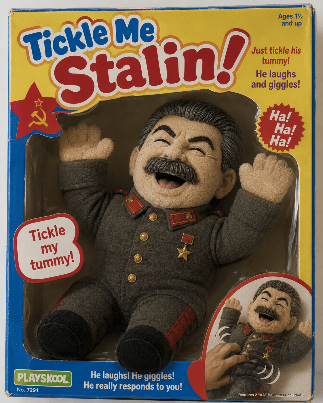 Parody Playskool toy box featuring a Stalin doll.