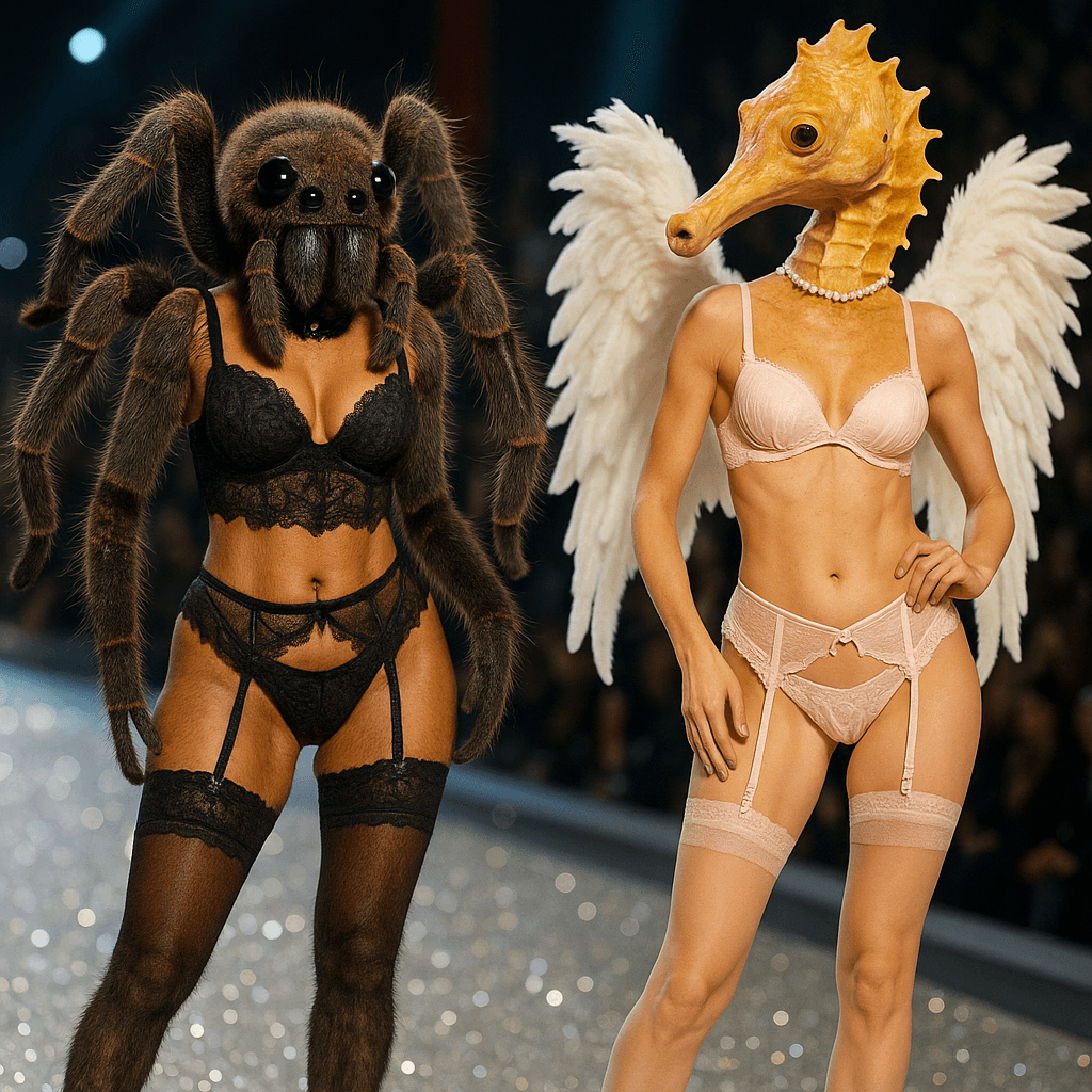 Two women in matching swimsuits walk a beach.