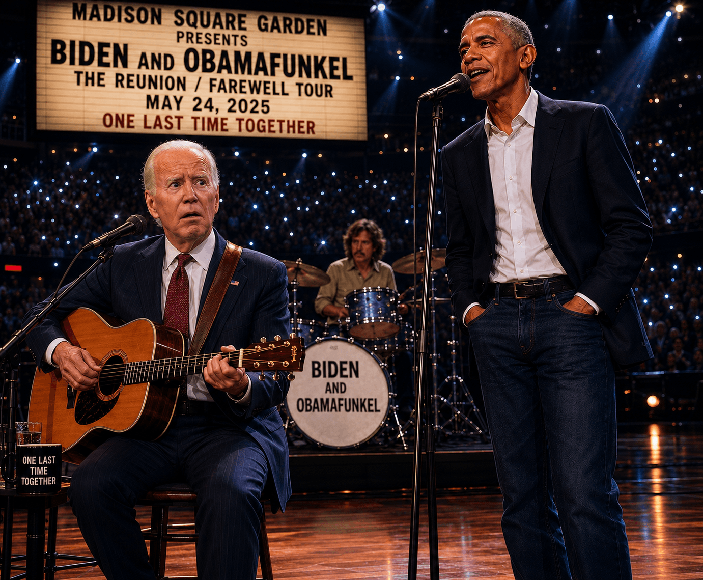 Two men perform on stage at Madison Square Garden.